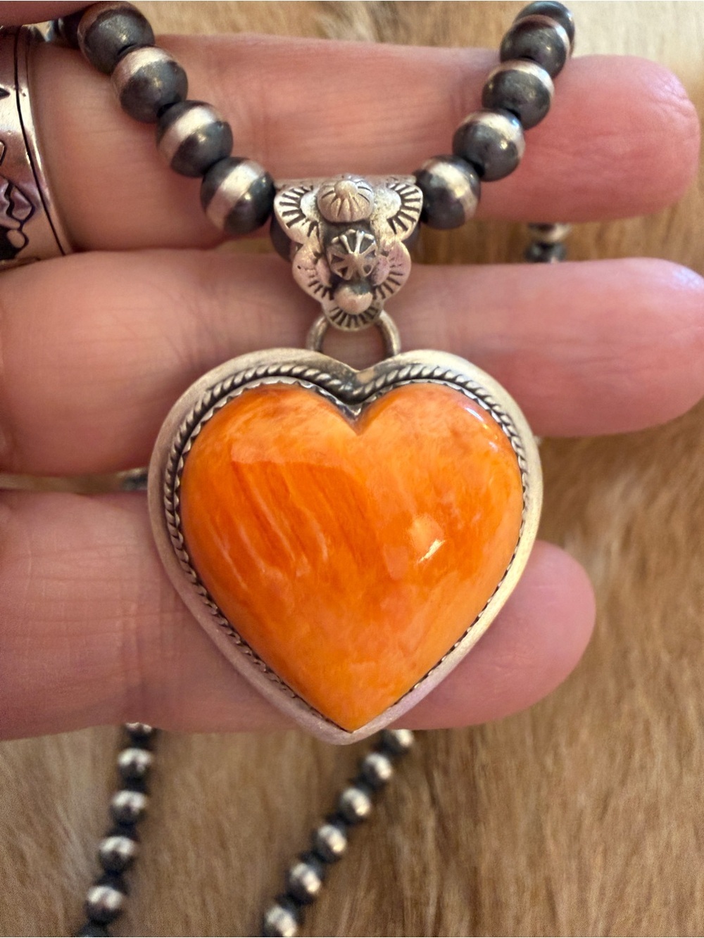 ❤️ Navajo Made Spiny Oyster Statement Puffy Heart Sterling Silver Pendant 16.4G